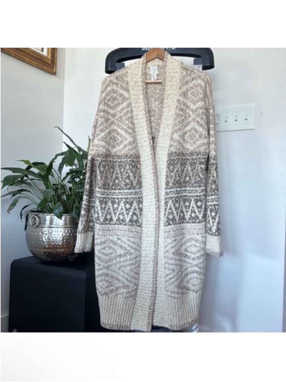 JOIE Knit Open Front Duster Sweater Cardigan/Jacket Sz L Neutral Nordic Brown